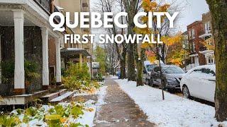 First Snowfall in Quebec City, Canada Walk 4K | 30 October 2023