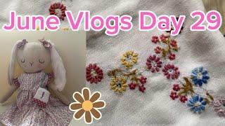 Lavender Bunny Finds a New Home  Vintage Fabric  Embroidery  June Vlogs Day 29