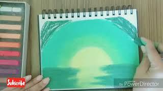 Green sunset landscape for beginners using SOFT PASTELS || TUTORIAL OF SOFT PASTELS || EASY |||