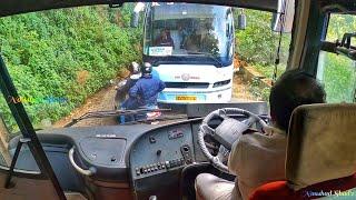 Volvo Buses Got stucked in Hairpin bend Ghat road Driver's struggling hard to move VOLVO B9R's out