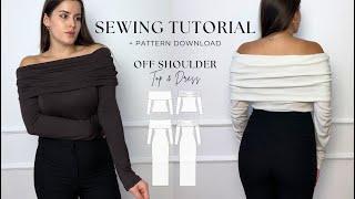 Easy DIY Off-Shoulder Top & Dress: Beginner-Friendly Sewing Tutorial | Make in Just Two Hours!