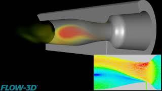 Simulation showing the venturi effect in a convergent / divergent nozzle.