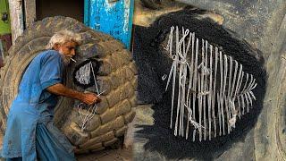 Old Man Repairing A Huge Old Tire Sidewall | Amazing Repairing of Monster Tire |