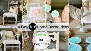 4 Home Decor DIY: Chair transformations boucle, Cricut explore air 2 projects pillowcase & coasters