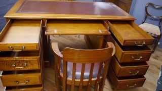 Large Solid Cedar Globe Wernicke Twin Pedestal Writing Desk, Two Captains Chairs