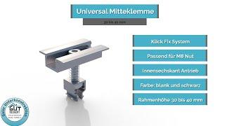 Universal Mittelklemme Klick Fix 2.0 für Modulrahmen von 30 bis 40 mm