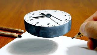 3D Trick Art on Paper   Floating Clock   Optical Illusion