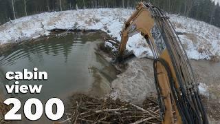 Winter Time - Beaver Dam Removal With Excavator No.200 - Cabin View
