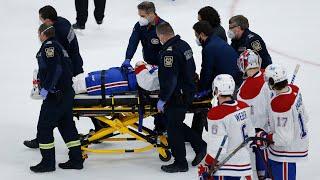 'Very dirty play': Habs' Jake Evans leaves game on stretcher after vicious hit from Mark Scheifele