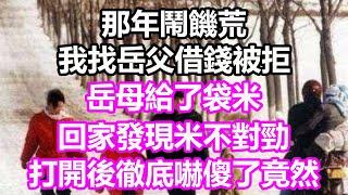 那年鬧饑荒，我找岳父借錢被拒，岳母給了袋米，回家發現米不對勁，打開後徹底嚇傻了，竟然...#淺談人生#民間故事#孝顺#儿女#讀書#養生#深夜淺讀#情感故事#房产#晚年哲理#中老年心語#養老#真實故事