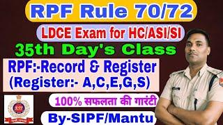 35 Day's #RPF RULE 70/72 LDCE EXAM FOR HC/ASI/SI #Record & Register (A,C,E,G,S) @LAWForRPFLDCE