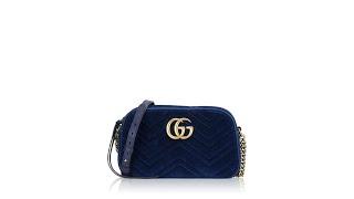 Gucci GG Marmont Velvet Matelasse Small Camera Bag Cobalt Blue