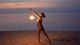 Anya Olejnik, fire poi dance at Zen Beach, Koh Phangan