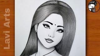 How to draw beautiful Girl Face | Easy drawings for beginners | lavi Arts | Sketch