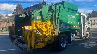 Waste Management of Seattle Mini Freightliner M2 Curbtender Rear Loader on Alleyway Compost!