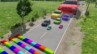 Big & Small Cars vs 100 Massive Speed Bumps  BeamNG Drive