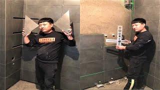 Young Man with great tiling skills -Great tiling skills -Great technique in construction PART 98