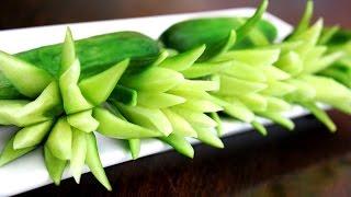 Art In Cucumber Flower Carving Garnish - Fruit & Vegetable Carving Tutorial - Food Art Design