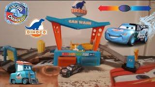 la station de lavage de dinoco avec dinoco flash McQueen et pitty de dinoco (revue) (color changers)