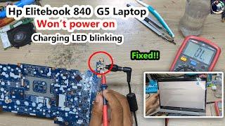 hp elitebook 840 g5 laptop won't power on charging orange led light blinking Fixed!!