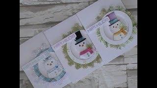 3 Cards - 3 Techniques / SSS Pine Needle Border/Picture Book Snowman Dies / C&CT