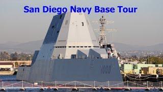 San Diego Navy base tour cruise, including USS Zumwalt.