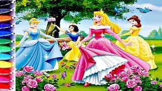 Disney Princess Glitter Fun Art Coloring Ariel, Cinderella, Jasmine,Belle,Snow white and Aurora