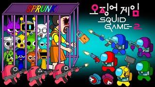 어몽어스 Among Us VS Squidgame locked in a cage with Sprunki | Peanut Animation Funny