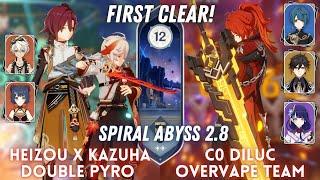 NEW SPIRAL ABYSS 2.8 1ST CLEAR! C0 Heizou x C0 Kazuha Double Pyro & C0 Diluc Overvape Floor 12 - 9⭐