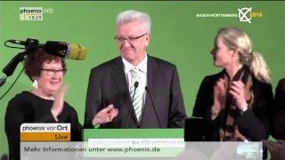 Wahl in Baden-Württemberg: Wahlsieger Winfried Kretschmann hält Rede am 13.03.2016