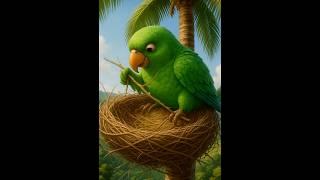 The story of a parrot making a nest on coconut tree|| True story  #ai #animation #shorts