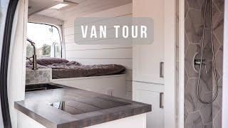 VAN TOUR | Luxury Modern Camper Van with full bathroom, skylight, & partition wall | Stealth Vanlife