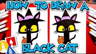 How To Draw A Black Cat With A Witch Hat