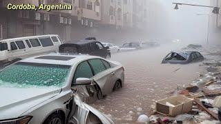 Shocking hail storm accompanied by rain fall in Capilla del Monte, Cordoba, Argentina