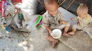 The orphan boy collected trash and sold it for instant noodles to cook for his younger sibling.