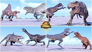 Dinosaurs Fight Club! Rexy, Spinosaurus, Indominus Rex, Scorpios Rex  Jurassic World Evolution 2