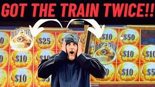 WE PLAYED ALL THE DRAGON TRAIN SLOT MACHINES AND GOT THE TRAIN TWICE FOR BIG WINS