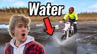 Dirt Bike Falls Through Ice