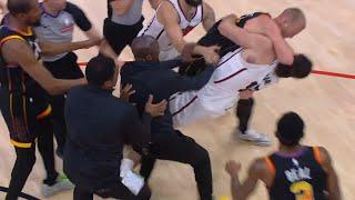 Steven Adams and Mason Plumlee wrestle each other to ground and both get ejected 