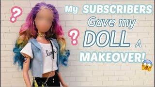 My SUBSCRIBERS GAVE my Barbie DOLL a MAKEOVER!! Fake Nails| Raibow Hair|DIY doll Scruchie| Etc.