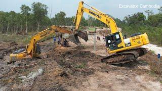 Amazing Heavy Recovery Excavator Stuck In Deep Mud Sand -Excavator Stuck Mud And Recovery By Komatsu