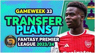 FPL GAMEWEEK 33 TRANSFER PLANS | 2 FREE TRANSFERS! | Fantasy Premier League Tips 2023/24