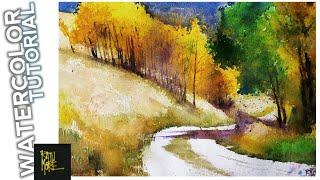 Watercolor Painting Tutorial: Autumn Trees, Dirt Road / WATERCOLOR PAINTING .