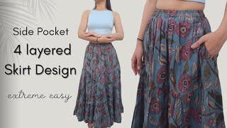  Perfect Layered skirt with side Pockets easy sewing tutorial || frill skirt || tieredskirt