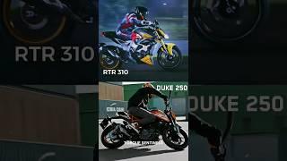 Duke 250 vs RTR 310 (top speed - gear) #ktm #duke250 #apache #motorcycle #racing #dragrace #topspeed