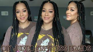 DIY Under $25 JUMBO Knotless Braids | Rubber Band Crochet Method | Beginner Friendly