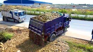 New Project Complete100% FillingLand !! Bulldozer KOMAT'Su D37P pushing stone Rebuild road,Truck5Ton