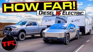 How Far Can a Tesla Cybertruck ACTUALLY Tow? We Compare It To a Diesel Truck!