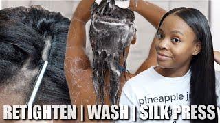 BRAIDLESS SEW-IN MAINTENANCE: Retighten | Wash | Silk Press *SUPER DETAILED*