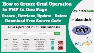 PHP Crud Operation Create,Edit, Update, Delete with MySQL in a one page